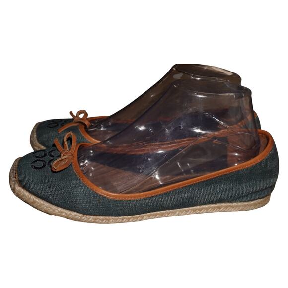 Coach Denim Espadrille Ballet Flats Women’s 10 Blue Tan Logo Bow Casual Shoes - Picture 3 of 9